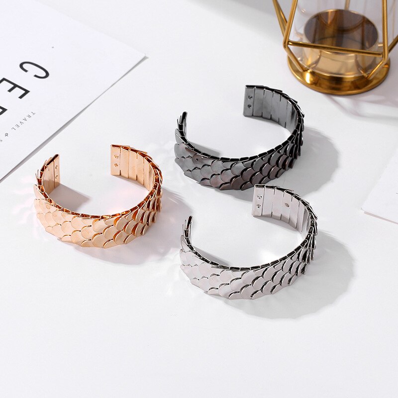 Bangles Fish Scales Bracelets Women Simple Jewellery Bracelet Geometric Jewelry Hand Made Trendy Zinc Alloy Punk Armband