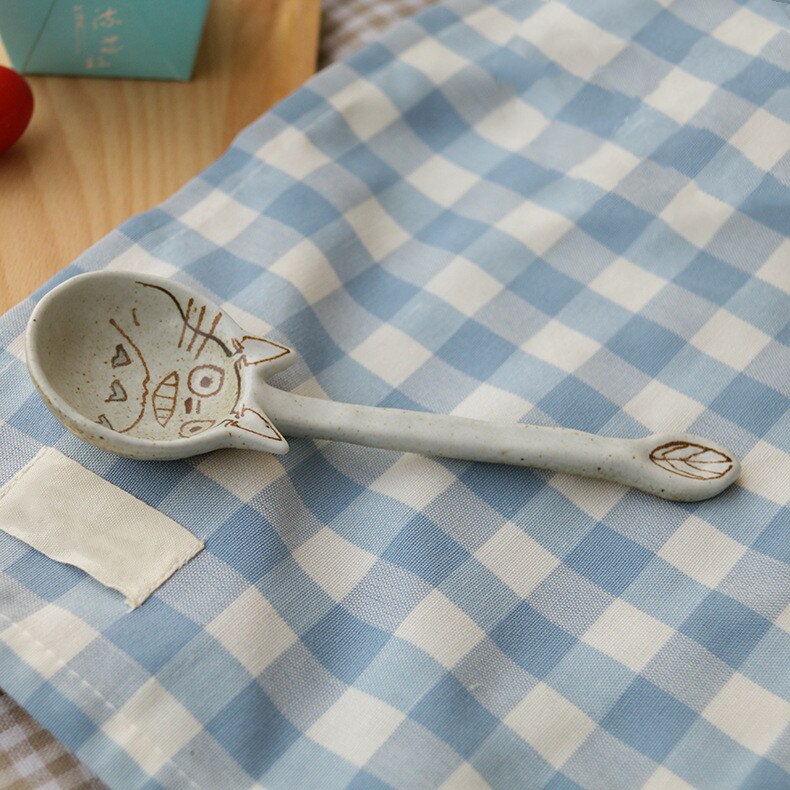 Chinchilla couverts bol à Dessert rond, cuisine créative dessin animé peint à la main vaisselle en céramique, assiettes à dîner cuillère plats carrés: single spoon