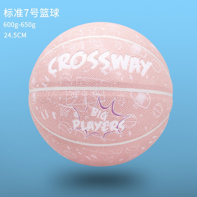 Ballon de basket-Ball en polyuréthane taille officielle 7 balle de basket-Ball rue Freestyle Basquet balle de basket-Ball entraînement Baskebal avec filet sac épingle: Light Pink