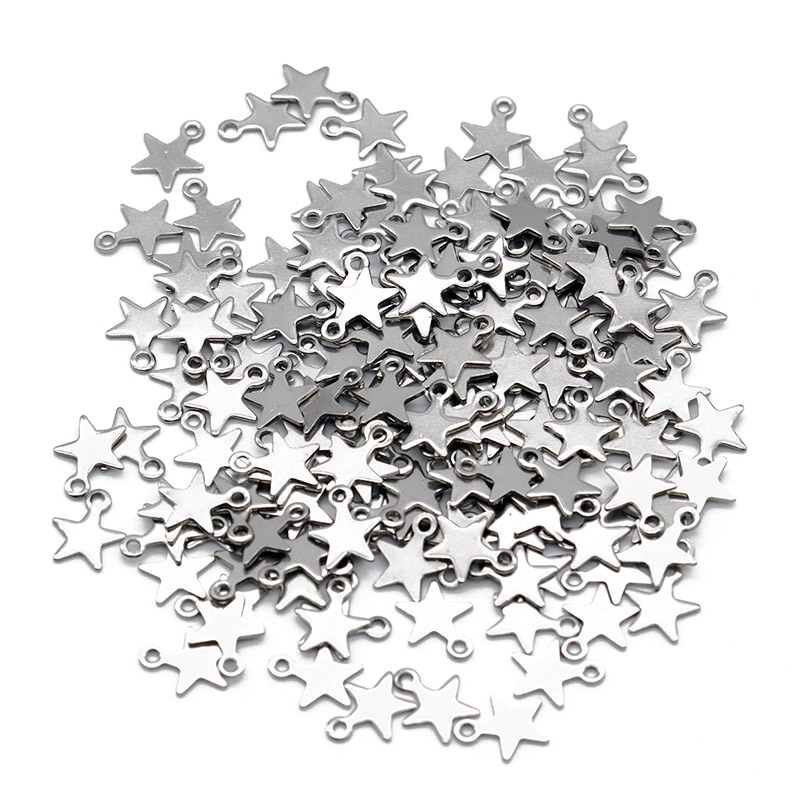 Lot de 100 pendentifs en forme d'étoile et de lune, en acier inoxydable, pour la fabrication de bijoux, DIY, 9x10mm