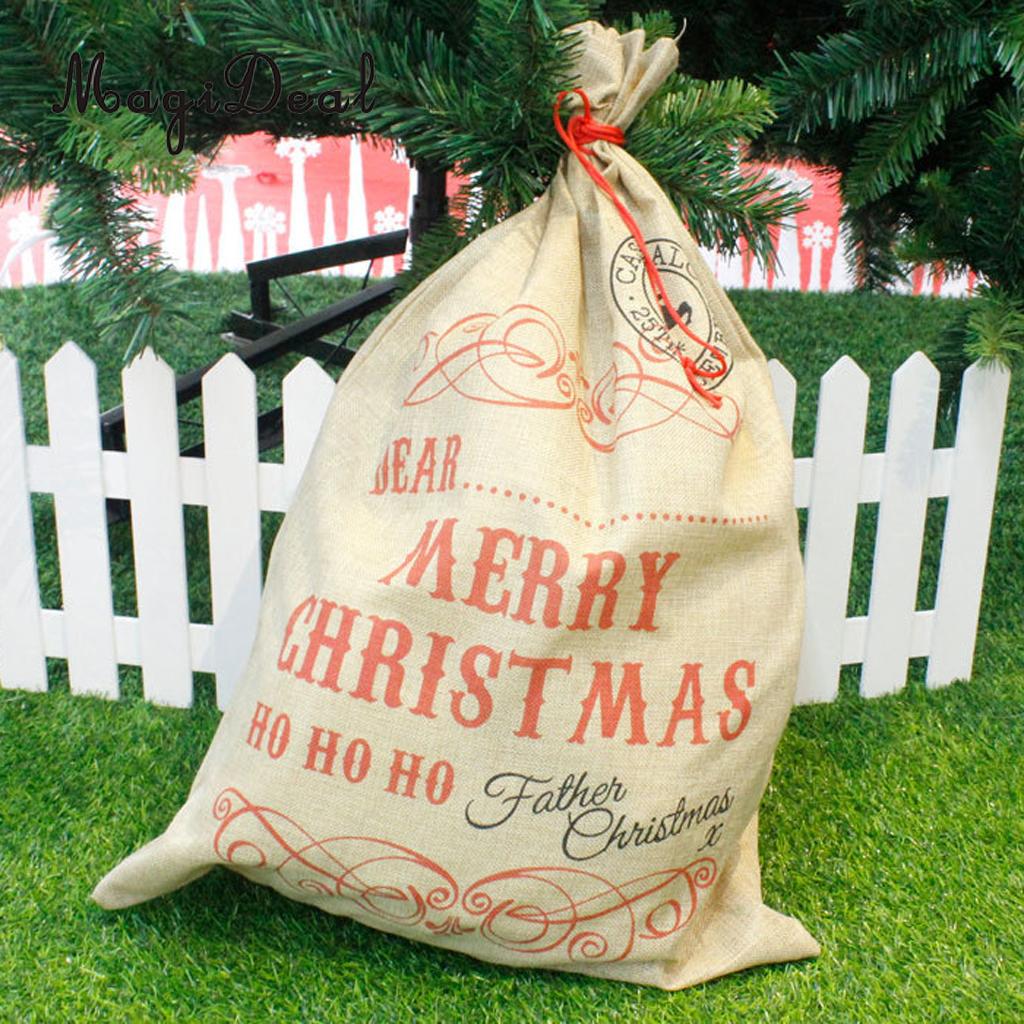 Stor jute santa claus sæk julestrømpe opbevaring med snørepose