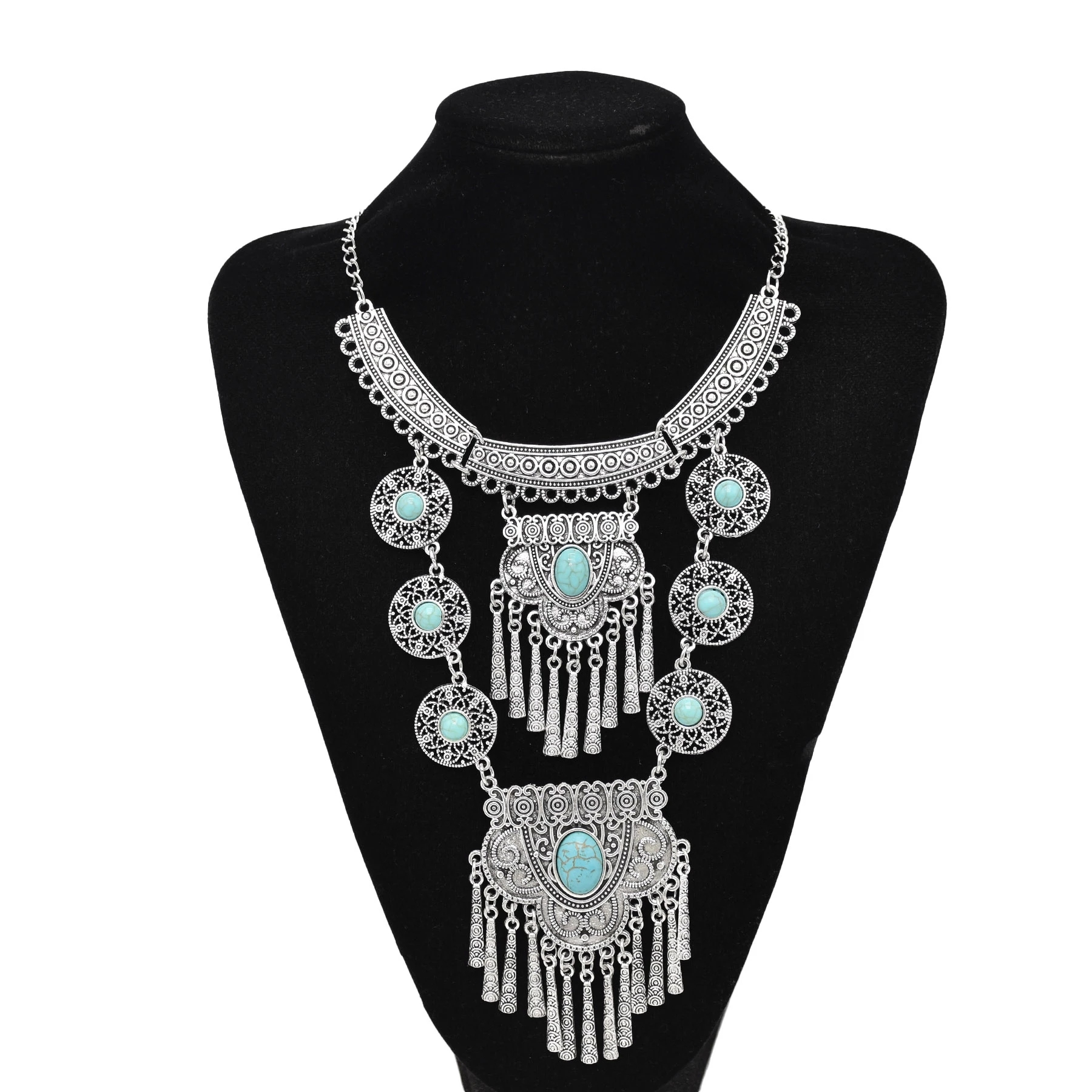 Gypsy Boehmian Hippie Kraag Kettingen voor Vrouwen Grote Dikke Tibetaans Zilveren Metalen Ketting Festival Turkse Partij Sieraden Cadeau: Licht Geel Kleur