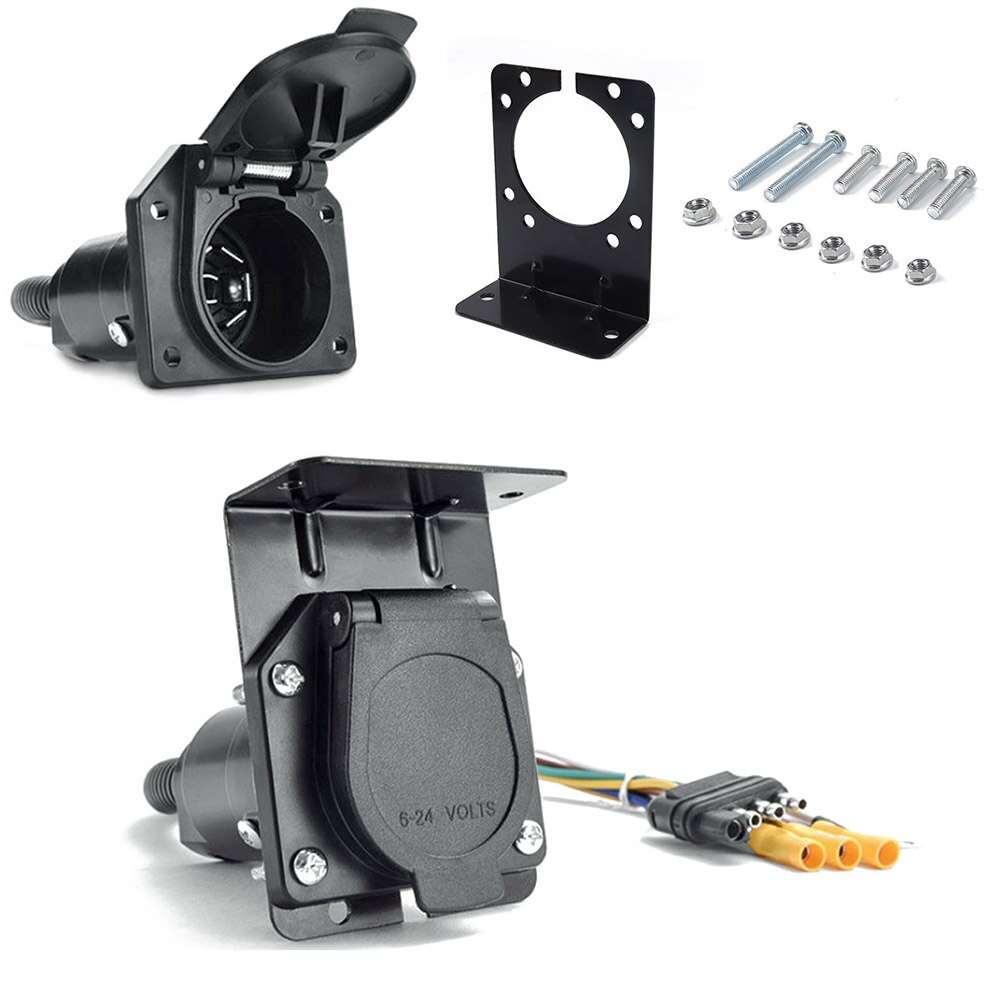 12V 4-Way Flat to 7 Way Round RV Blade Wiring Adapter Trailer Hitch Plug with Bracket Trailer Adapter Tool