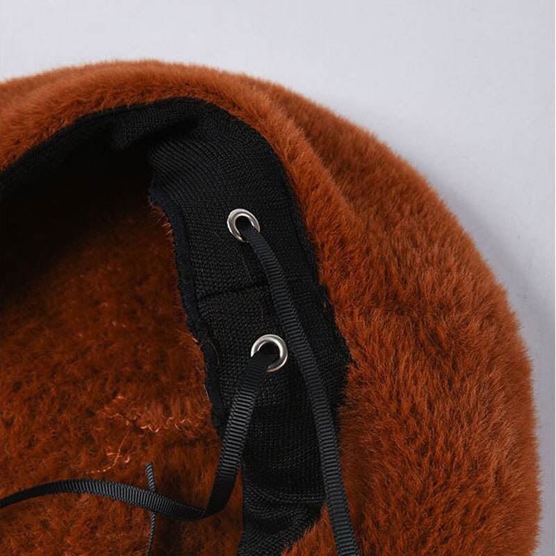 Warm Winter Baretten Grote Effen Kleur Dikke Winter Vrouwen Hoeden Klassieke Franse Hoed Vrouwelijke Zachte Beanie Verstelbare