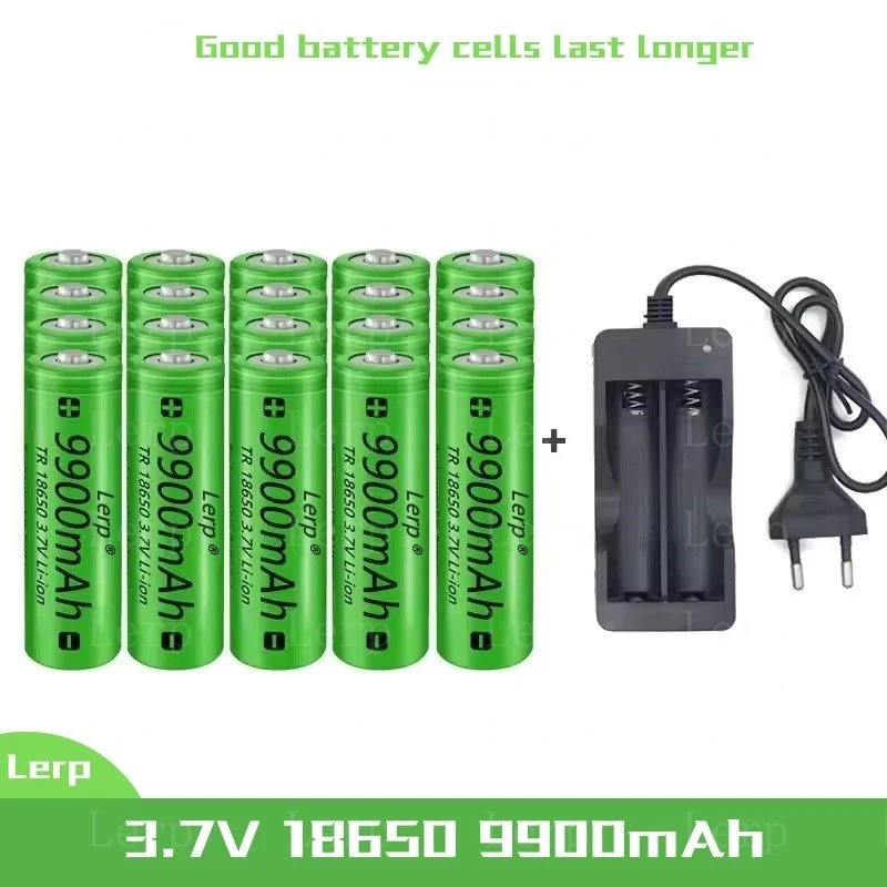 18650，3.7V, 9900mAh capacity, rechargeable lithium-ion battery+charger, flashlight, toy, remote control battery: Chocolate