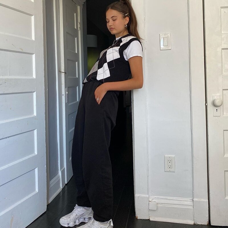 SUCHCUTE e girl Sweater Vest V Neck Argyle sleevelss Knitted Vests plaid Women y2k Preppy Style Crop Top Autumn sweet outfits