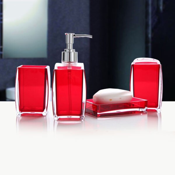 Newly Acrylic 4 Piece Bathroom Accessory Set Soap Dispenser Bottle Soap Dish Cup Toothbrush Holder Case Caddy XSD88: Red