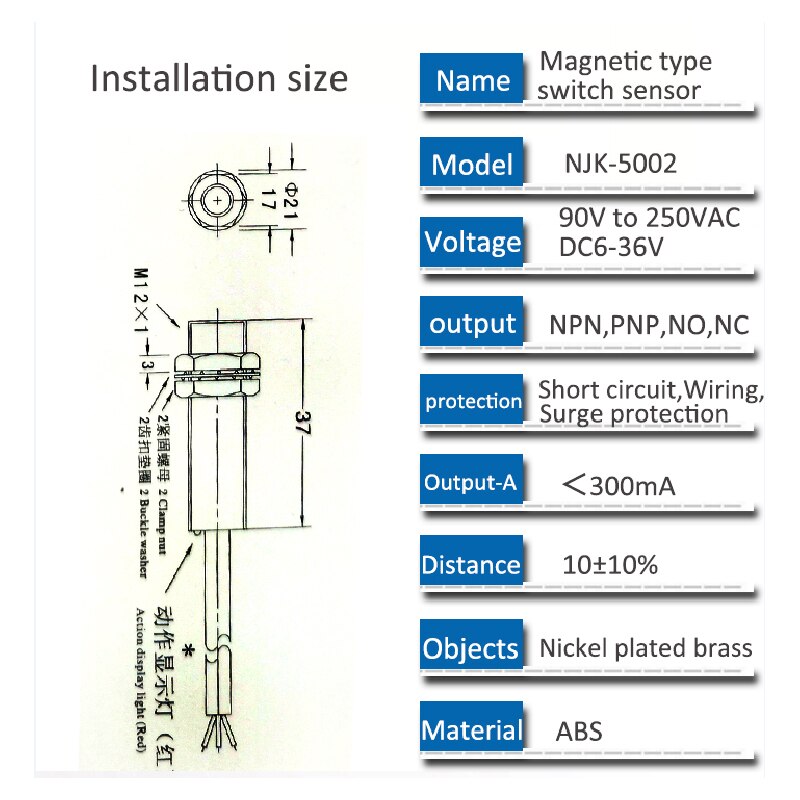 Holzer przełącznik NJK-5002C czujnik magnetyczny Holzer czujnik zbliżeniowy trzy druty NPN normalnie otwarty 24V 10mm