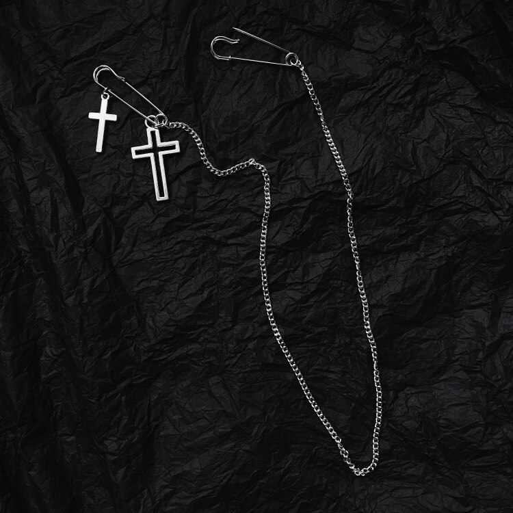 Anzug Punk Stift Clip kette brosche für männer und frauen lange kreuz Stift brosche zubehör