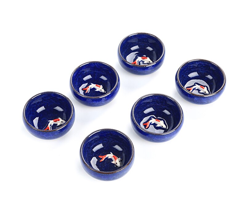 6 stk keramik 3d gyldne fisk kina te kop sæt, crackle glaze rejse te skål kinesisk porcelæn tekop sæt kung fu te sæt: 02