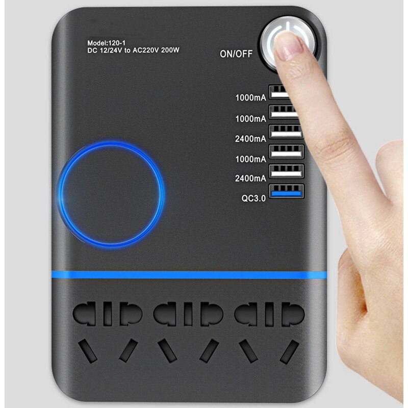 Allume-cigare de voiture 200W, convertisseur 12V à AC 220V, chargeur, adaptateur, transformateur, prise, sortie USB