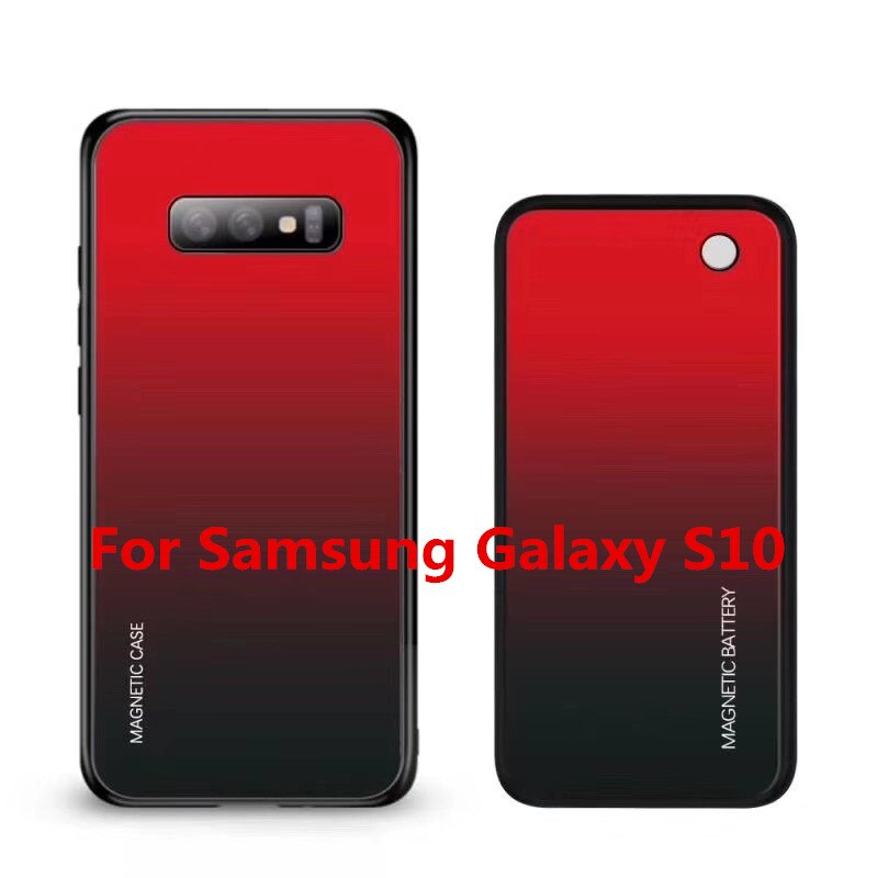 Batteria Caso del Caricatore Per Samsung Galaxy S10 Più S10e Sottile Sfumatura Temperato di vetro Magnetico Senza Fili Banca di Potere del caricatore di Caso: Red For S10