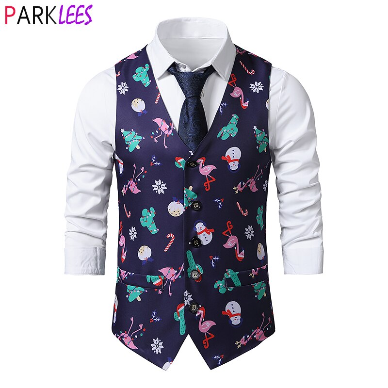 weihnachten Anzug Weste Männer Neue 3D Flamingo drucken Herren Weste Weihnachten Party Prom Rauchen Westen Gilet Kostüm homme