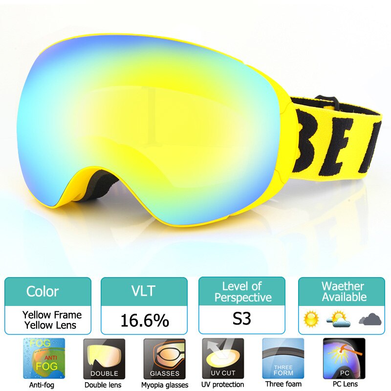 Novo óculos de esqui magnético com lente de mudança rápida uv400 proteção anti-nevoeiro snowboard óculos para homem e mulher óculos de esqui: Yellow with Yellow