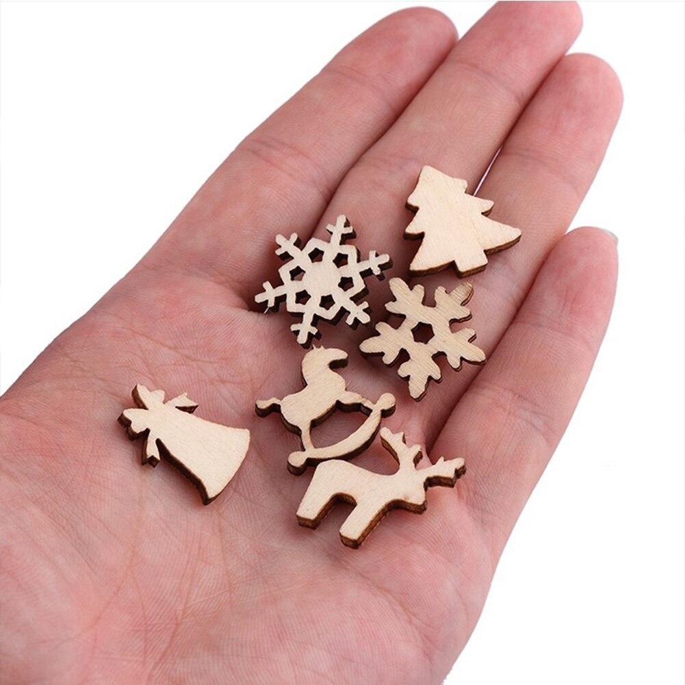 50Pcs DIY Christmas Tree Snowflake Star Hanging Wooden Ornaments Table Craft Xmas Christmas Decorations