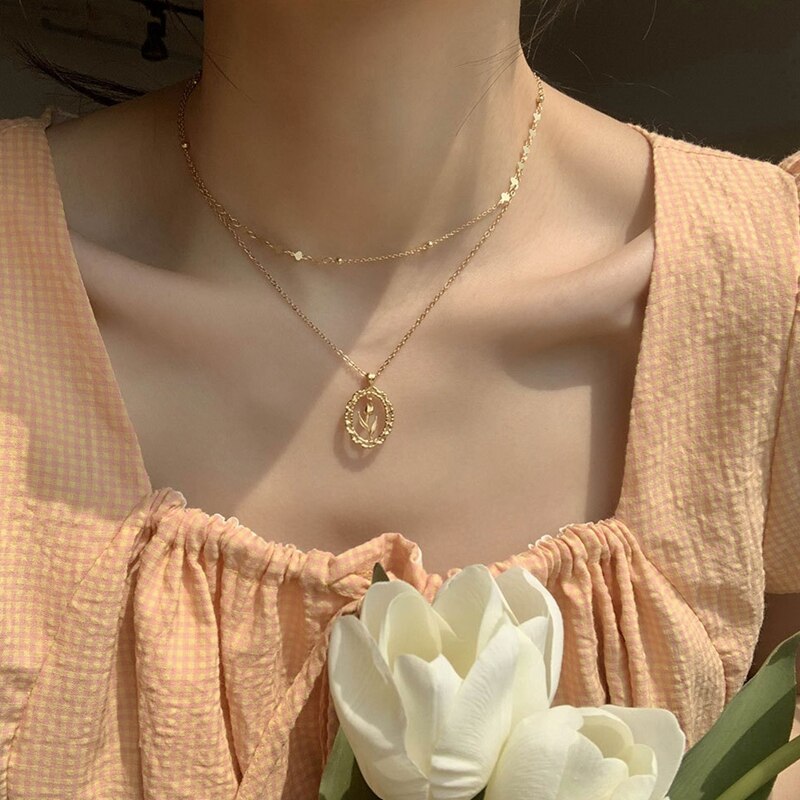 Collar de plata de ley 925 de plata de ley plateada con forma de flor de tulipán, collar de oro y para mujer, joyería de cumpleaños