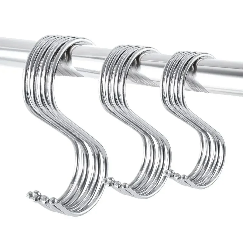 Stainless Steel S-Shaped Hooks S Hook Hanging Hangers Kitchen Bathroom Storage for Bags Clothes Caps Towels Holders