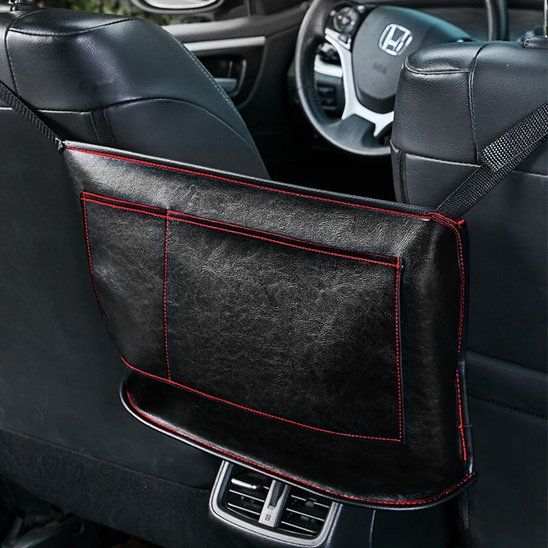 ! PU Lederen Auto Armsteun Doos Opbergtas Organizer Bag voor Autostoel Auto Voorstoel Midden Opbergtas: Simple Black Red