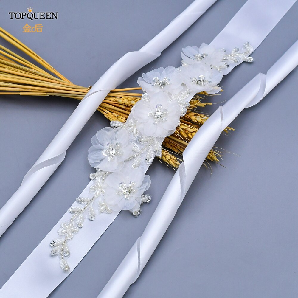 Topqueen Luxe Bruids Riem Applique Riem Met Bloem Bridal Accessoires Sash Vrouwen Witte Bloem Riemen Riem S249