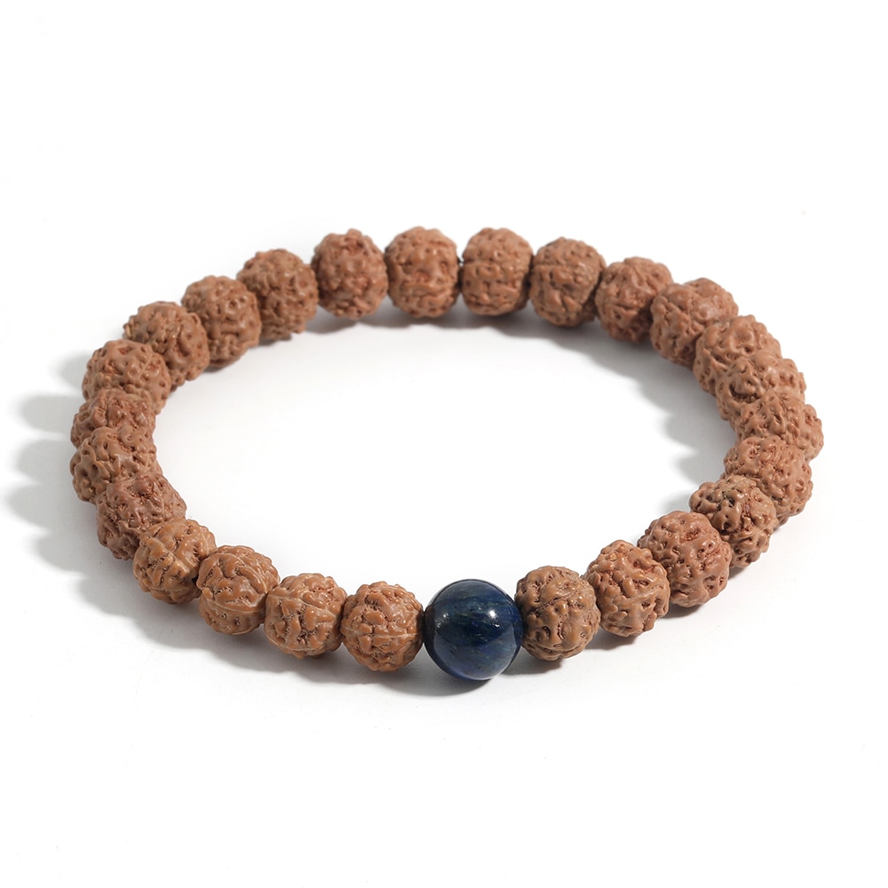 Natürliche Fünf-Blütenblatt Rudraksha Lapis Lazuli Perlen Elastische Seil Einfache Freizeit Reise Yoga Schmuck Männer und Frauen Armbinde