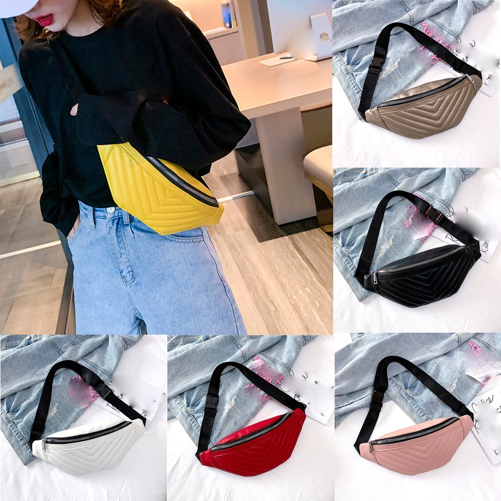 Chest Bag Women Leather Shoulder Bags Women Striped Pockets Diagonal Chest Bag Travel Versatile Zipper Messenger Bag