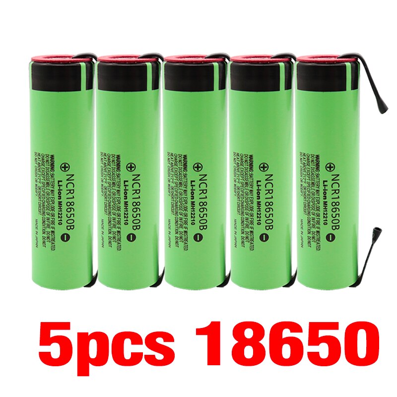 Original 3.7v 3400 mah 18650 battery Rechargeable Lithium Battery NCR18650B Suitable for battery DIY Nickel: 5pcs
