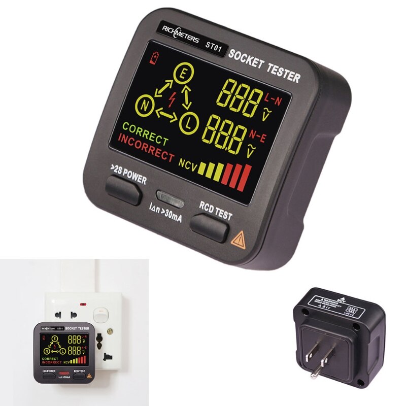 ST01 Receptacle Tester Power Circuit Analyzer Wall Plug Leakage Tester Electrical Circuit Braker Finder LCD 3 Results: AU Plug