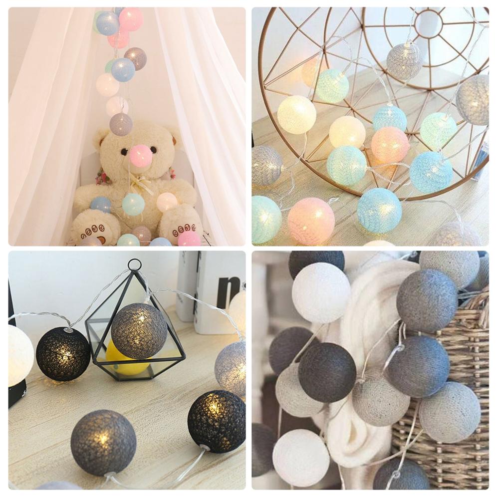 Guirlande lumineuse boules de coton, 2M, 20 pouces, pour noël, pâques, extérieur, fête, bébé, chambre d'enfant, décoration féerique