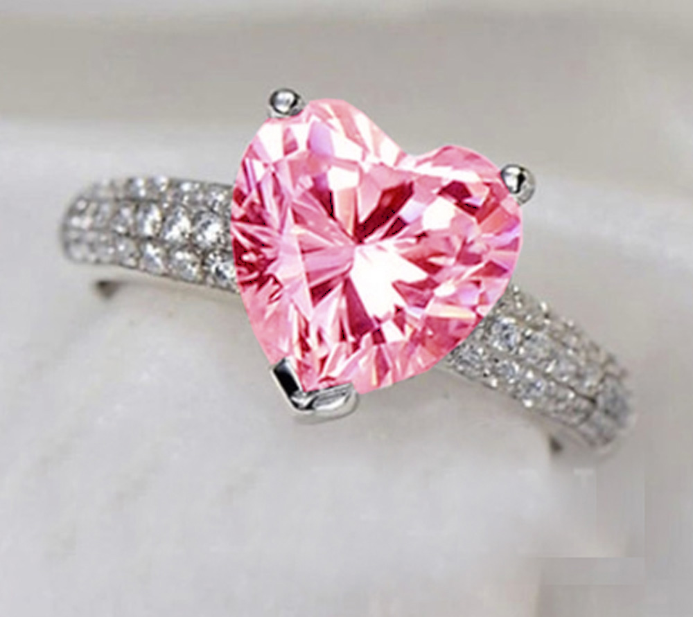 YaYI frauen Schmuck Herz 5CT Rosa Zirkon CZ Silber Farbe Engagement Liebhaber Hochzeit Glänzende Partei Ringe