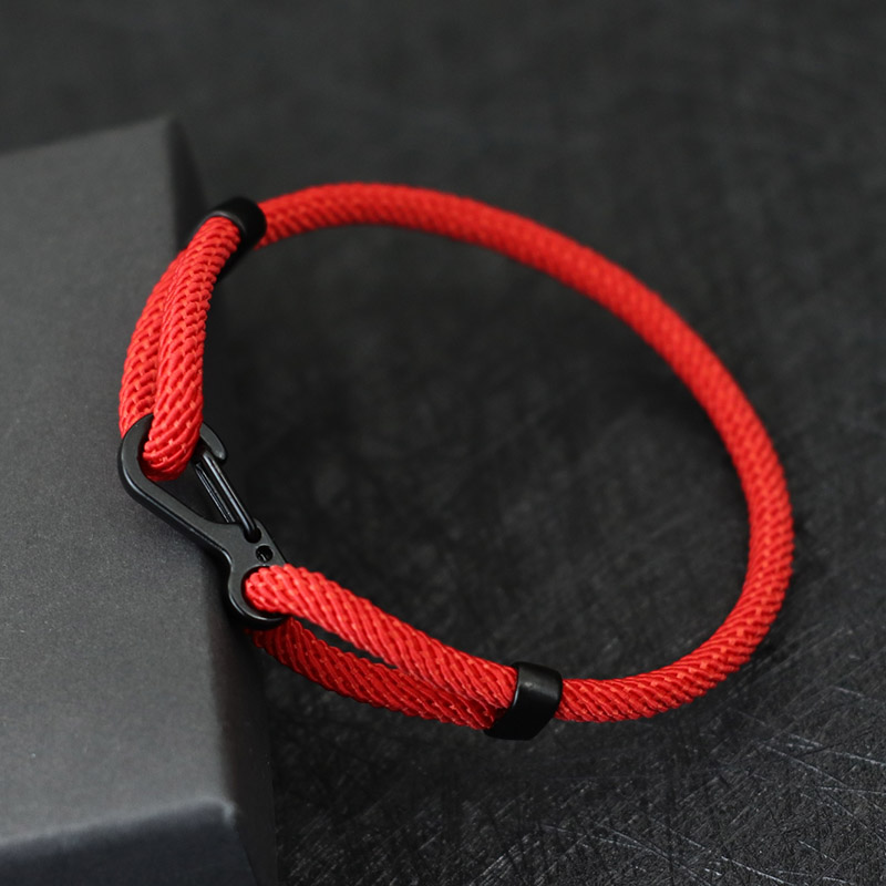 Pulsera de cuerda ajustable única para hombre y mujer, Brazalete Unisex de color negro con hebilla de aventura al aire libre, Brazalete rojo de la suerte, joyería de amistad,