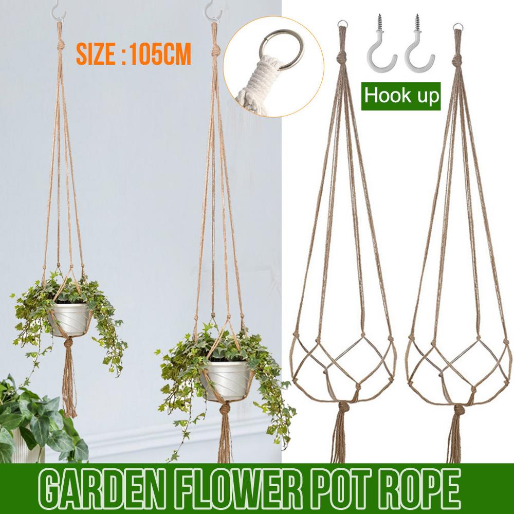 Cuerda para tetera colgante de cáñamo, macramé para planta, maceta para flores, soporte para colgar, colgador de cesta, decoración Vertical para jardín, balcón Q40