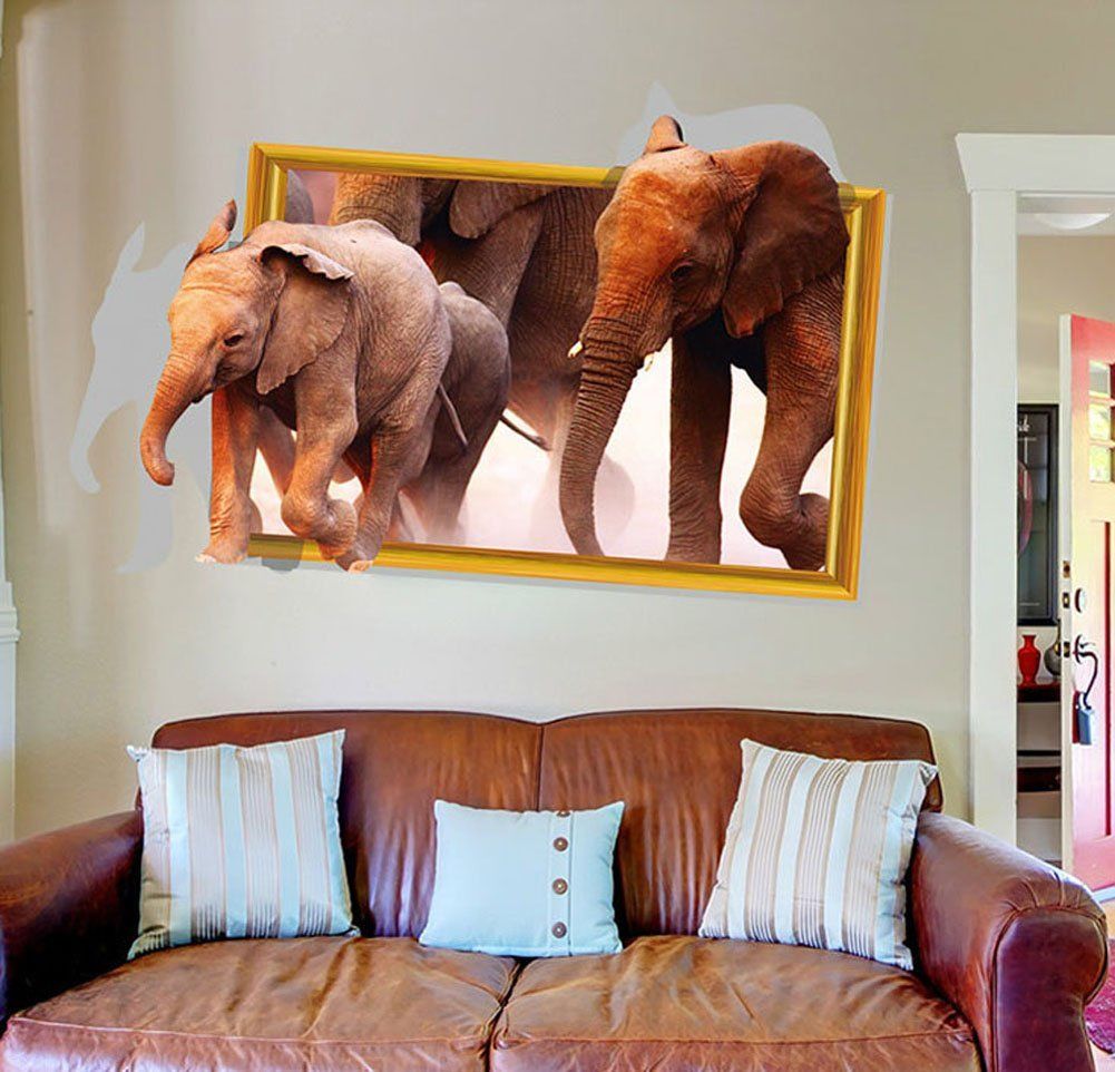 Home Decor Creativity 3D Cute Elephant Animal Removable Wall Stickers Room Decor Decal Vinyl Mural DIY 3D Wall Papers