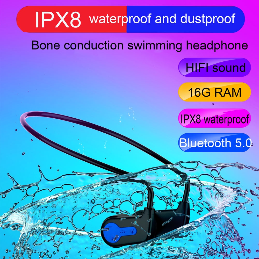 Auriculares Bluetooth Conducción ósea Mp3 Natación Ipx8 Impermeable 16Gb  Memoria Micrófono Azul