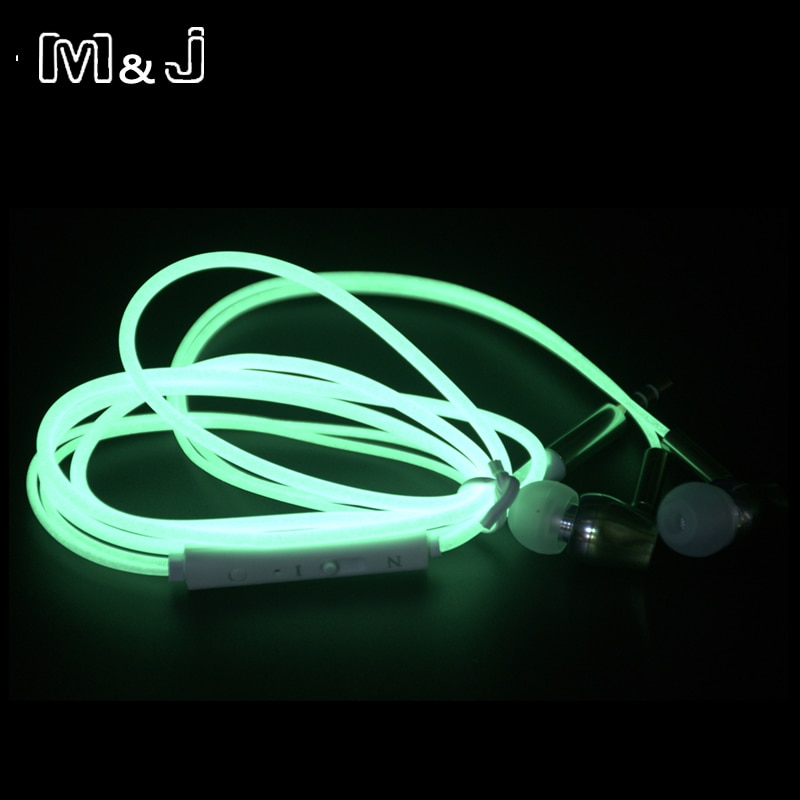 M &amp; J Metalen Glow In The Dark Oortelefoon Lichtgevende Hoofdtelefoon Nachtlampje Gloeiende Headset Stereo Sport Hoofdtelefoon met Mic