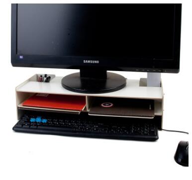 1 stuk houten desktop monitor verhoger tv standaard bureau organizer opbergdoos voor computer laptop: Wit