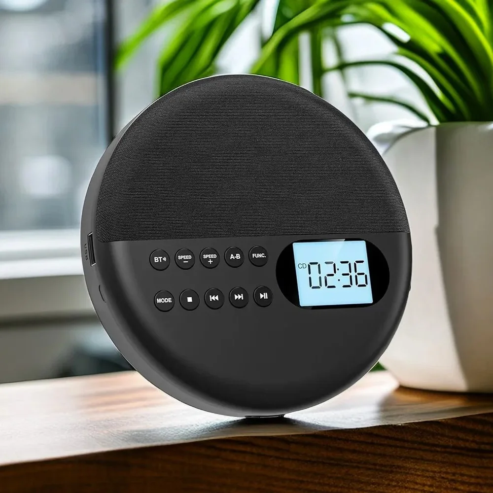 Multifunctional cd player, rechargeable two-way bluetooth, 5,0 built-in speakers, usb playback, hifi music on-the-go, shockproof