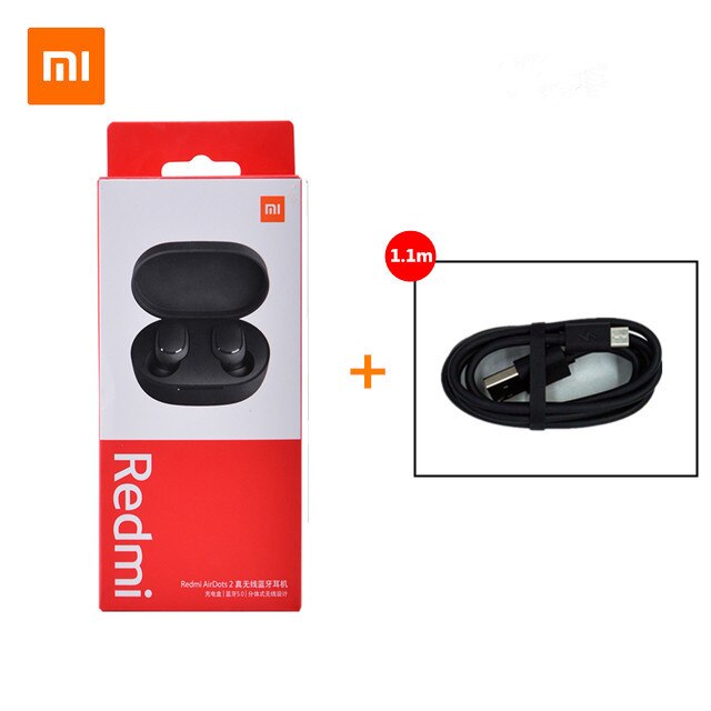 2020 brand new original Xiaomi Redmi Airdots 2 TWS auricolare senza fili di bluetooth 5.0 ricaricabile auricolare in-ear auricolare stereo: With data cable