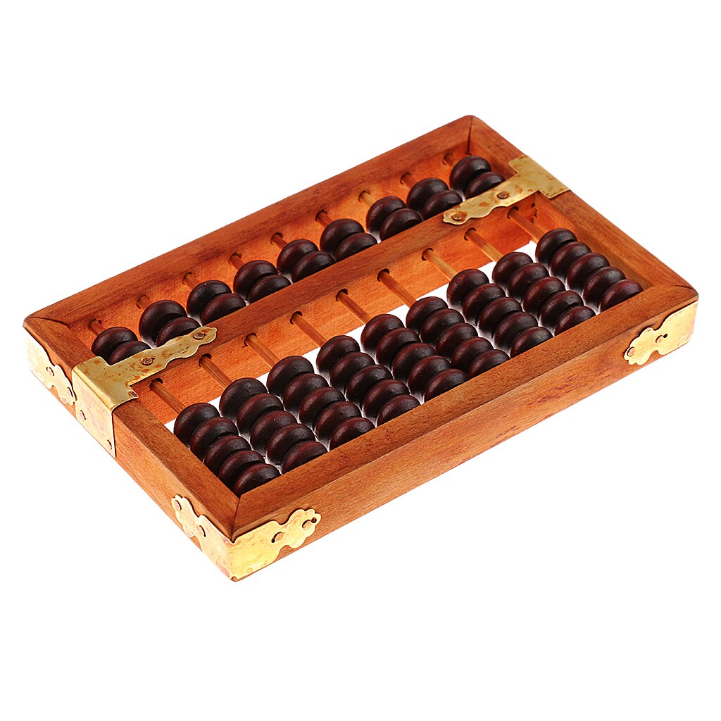 9 Rows Vintage Chinese Wooden Bead Arithmetic Abacus with Box Calculator Counting Collection