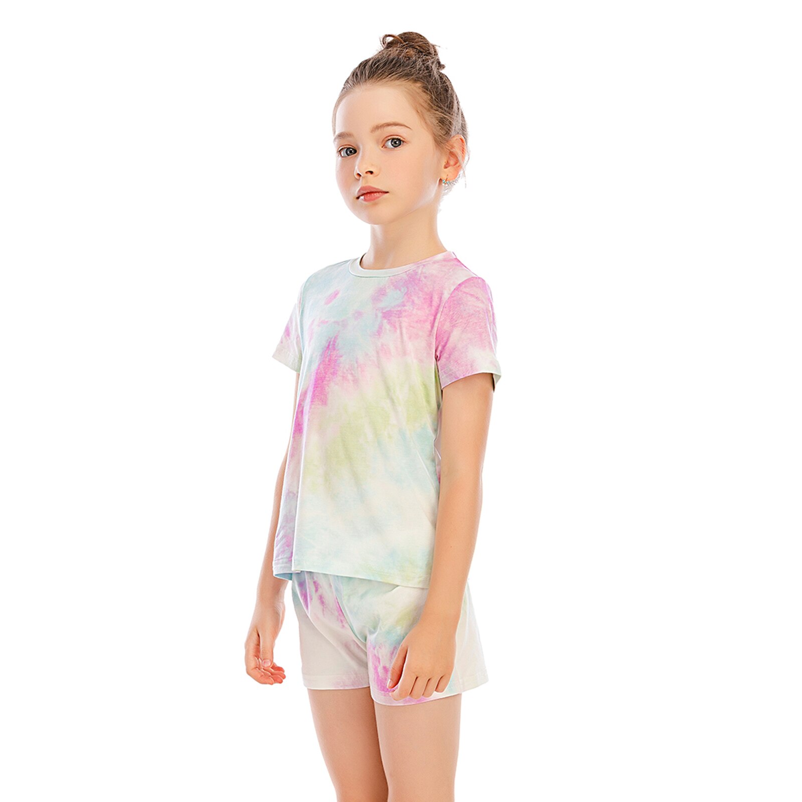 Sommer Baumwolle Homewear Nachtwäsche binden Farbstoff Kurzen Ärmeln oben und kurze Hose verlieren Outfit freundlicher Mädchen Sport Anzug setzt