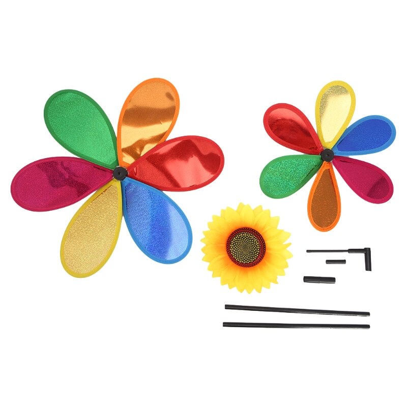 Pailletten Dubbele Laag Zonnebloem Windmolen Wind Spinner Huis Tuin Yard Decoratie