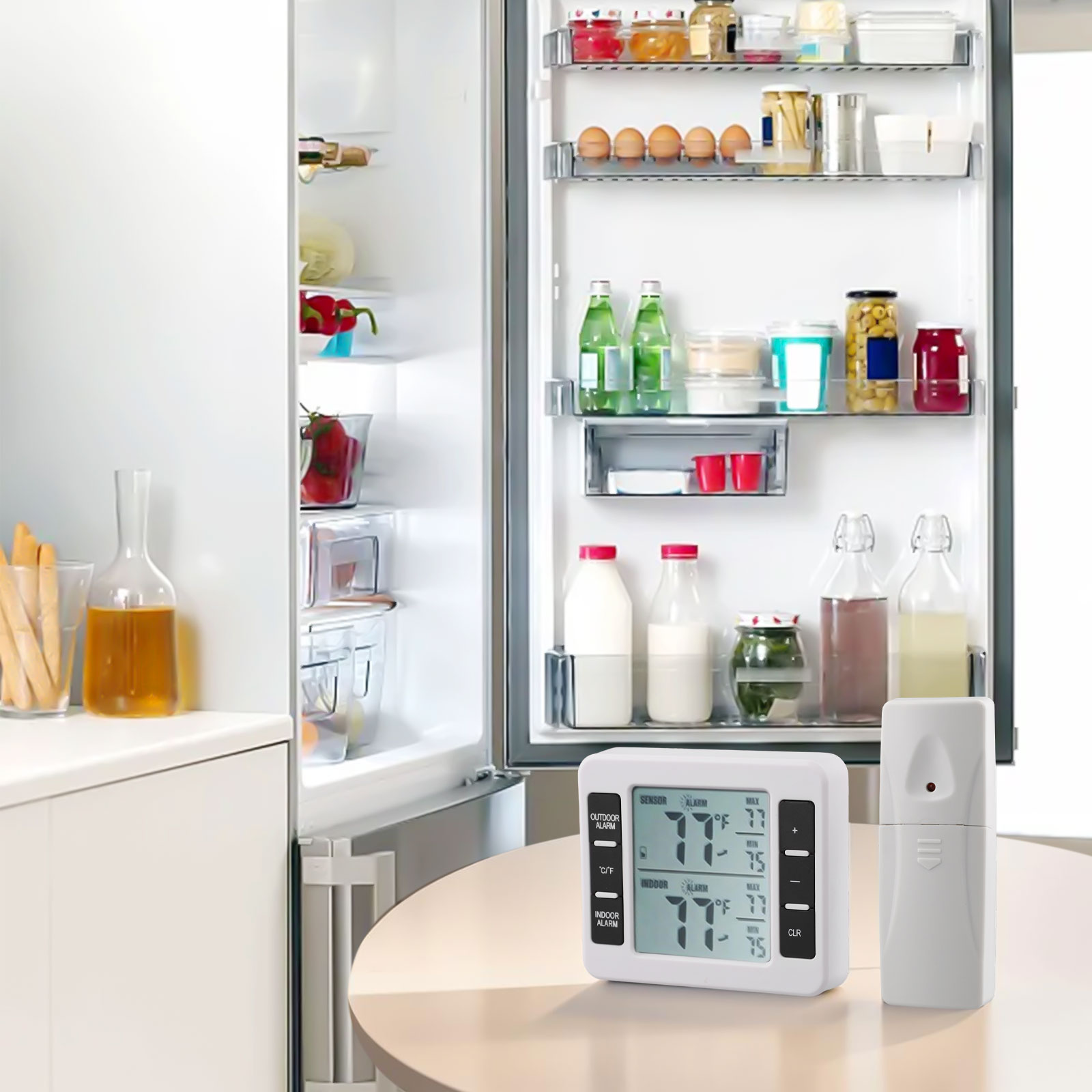 Wireless Refrigerator Thermometer with 12 Sensor Digital Temperature Monitoring for Fridge/Freezer Alarm Function