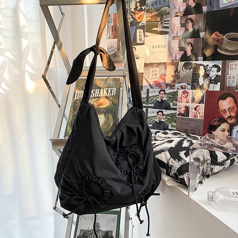 Winter Damen Große Hüfte Hop Leinwand Schulter Taschen Für Frauen Trend Große Kapazität Umhängetaschen Weibliche Handtaschen Bowknot