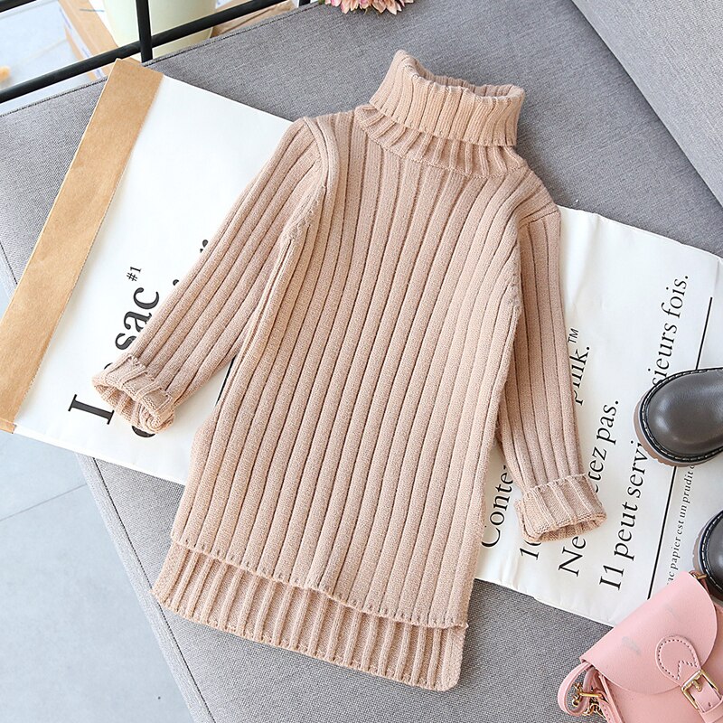 Children'S Sweaters Spring And Autumn Clothing Mid-Length Girls Split Bottoming Sweater: MX681 brown / 3T