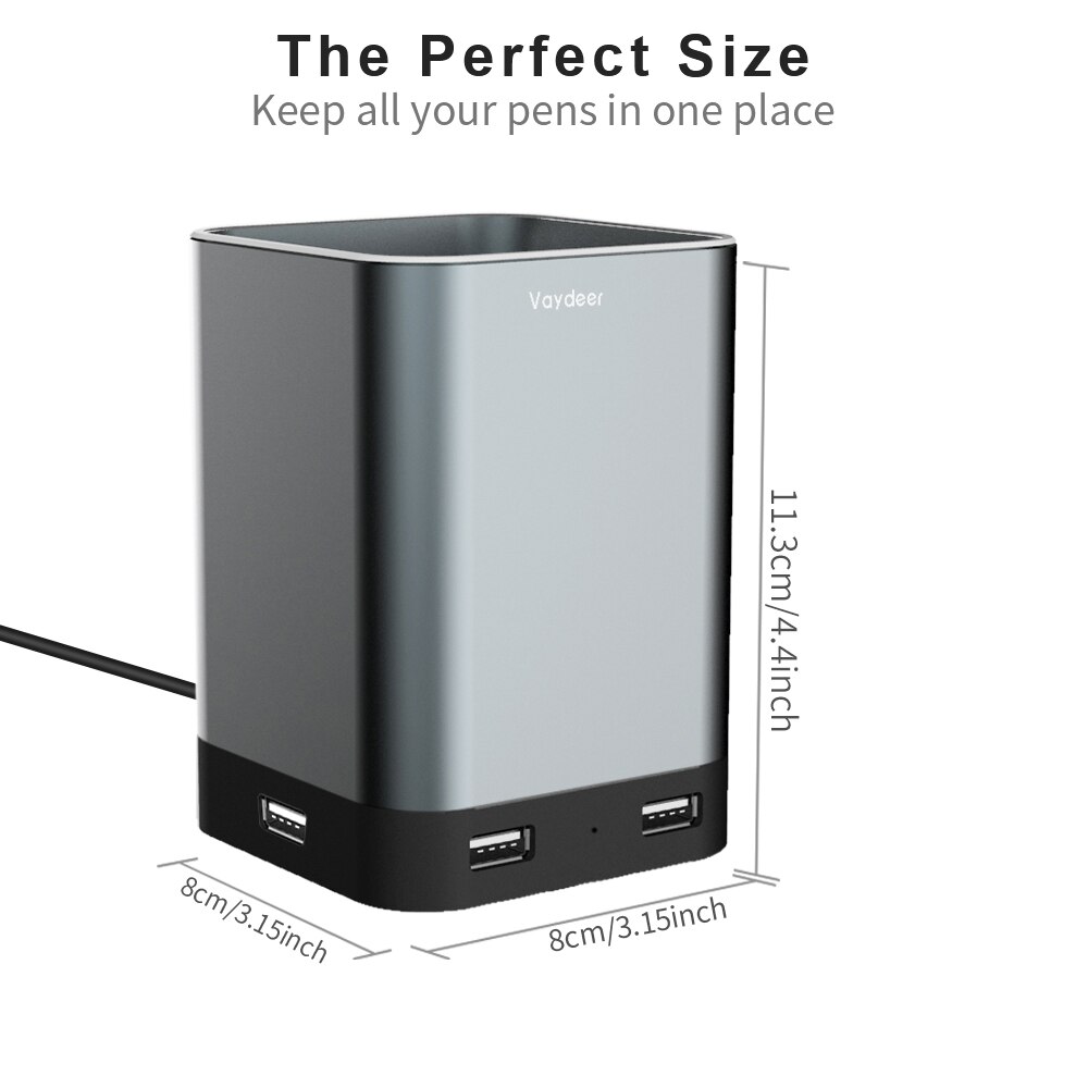 Aluminum USB Pen Pencil Holder with 4 USB 2.0 Ports Durable and Sturdy for Office and Home