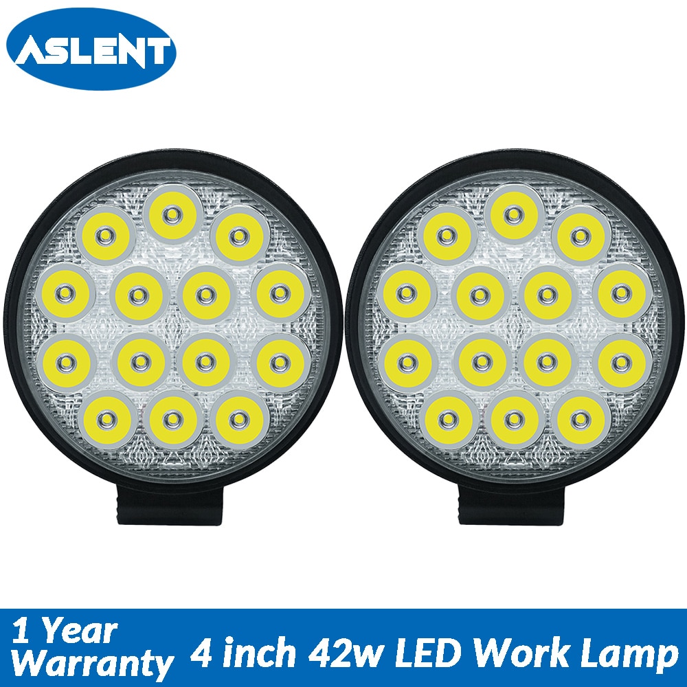 Aslent-Barra de luz Led redonda para obra, 4 pulgadas, 42W, 4200lm, faro delantero para Jeep, ATV, UAZ, SUV, 4WD, 4x4, camión, Tractor, todoterreno, 12v, 24v