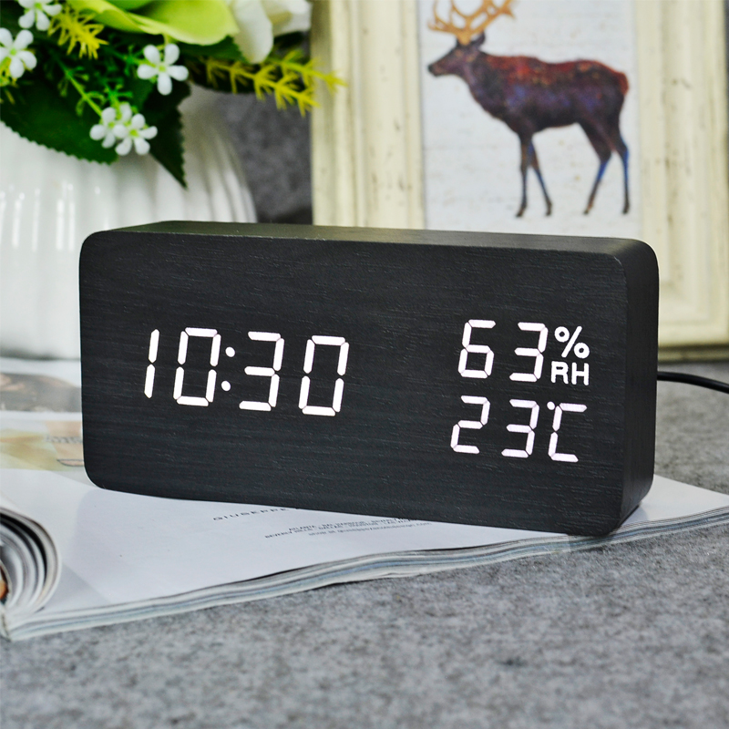 FiBiSonic Holz holz LED Wecker, Despertador Temperatur Feuchtigkeit Elektronische Schreibtisch Digitale Tabelle Uhren