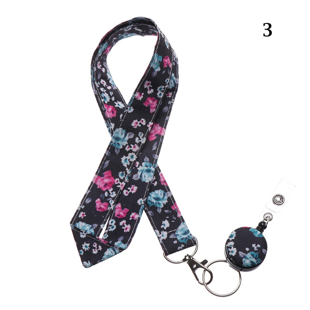 1PC Printed Fabric Lanyard Badge Reel ID Card Holder Clip Mobile Phone Neck Hanging Rope Floral Print Straps Office Supplies: 3