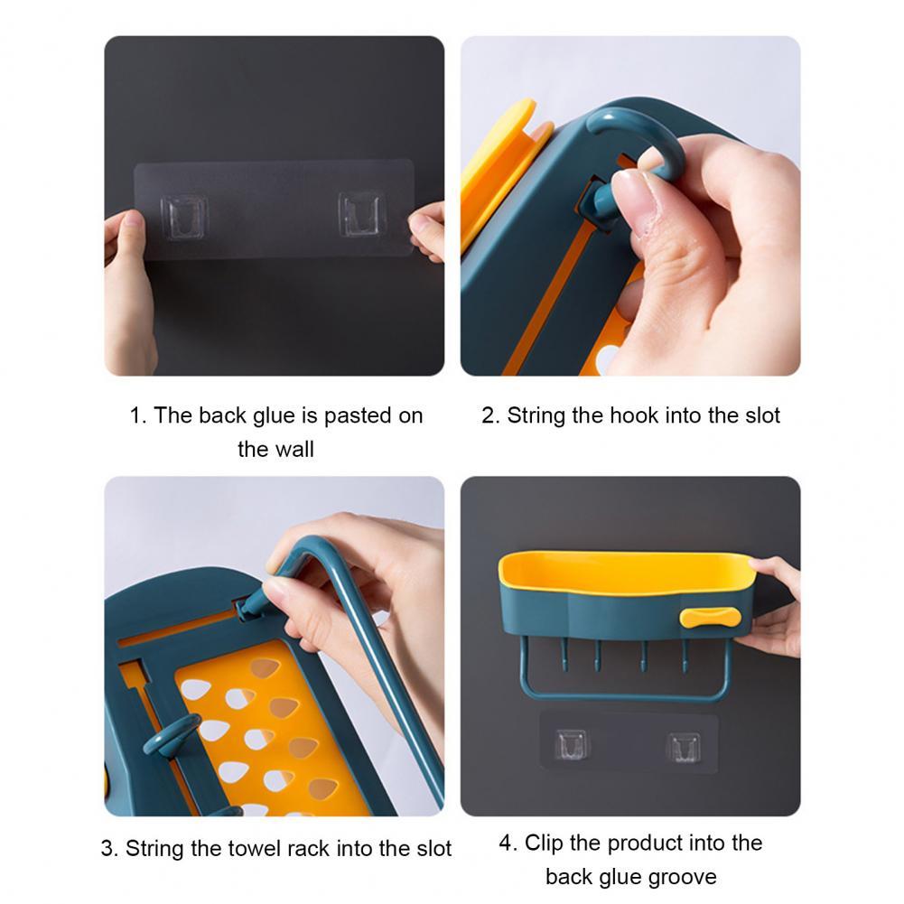 Shower Caddy Rounded Edge Space Saver Removable Hook Traceless Tray Bathroom Organizer Bathroom Shelf for Dorm