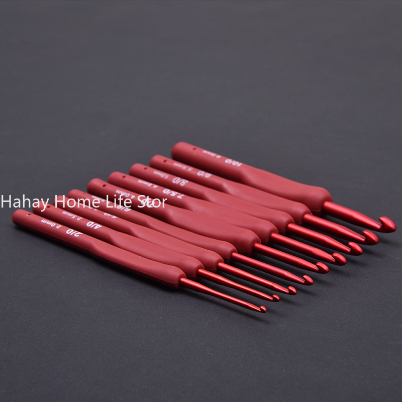 Ganchos para tejer suéter de ganchillo, manualidades hechas a mano, herramientas de costura de tulipán de aluminio, gancho de ganchillo rojo, mango esmerilado de silicona TPR