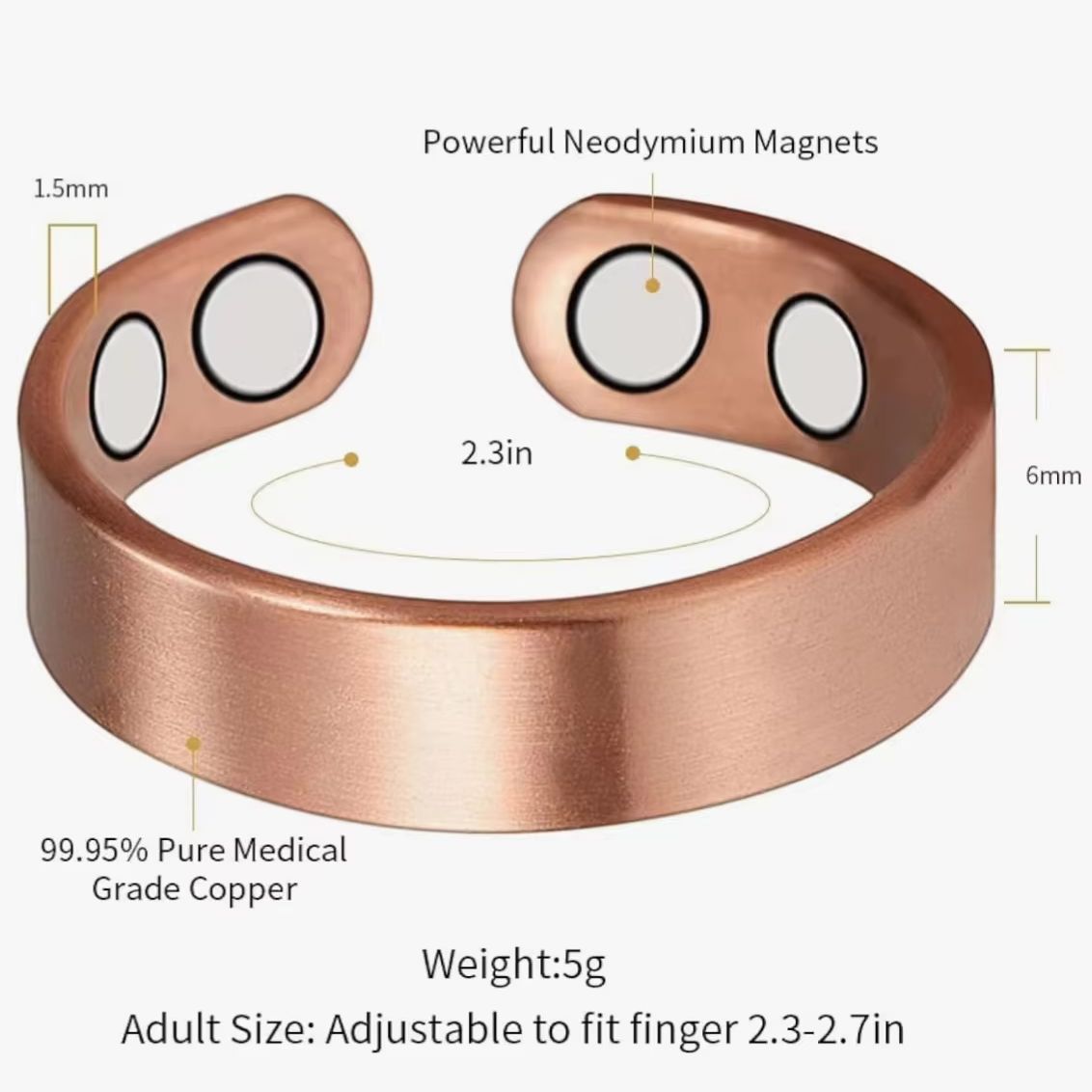 Anello in rame puro Anelli magnetici in rame puro al 99,99% 4 pezzi Magneti Anello classico regolabile Anillo magnetico terapeutico
